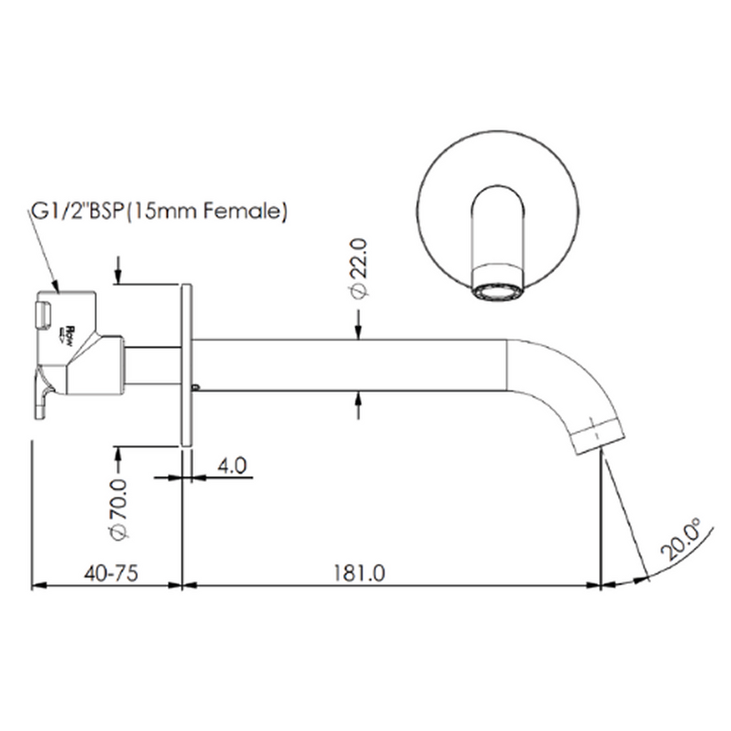 Greens Optima Plus 185mm Bath Spout - LF Matte Black - LF2370185MB
