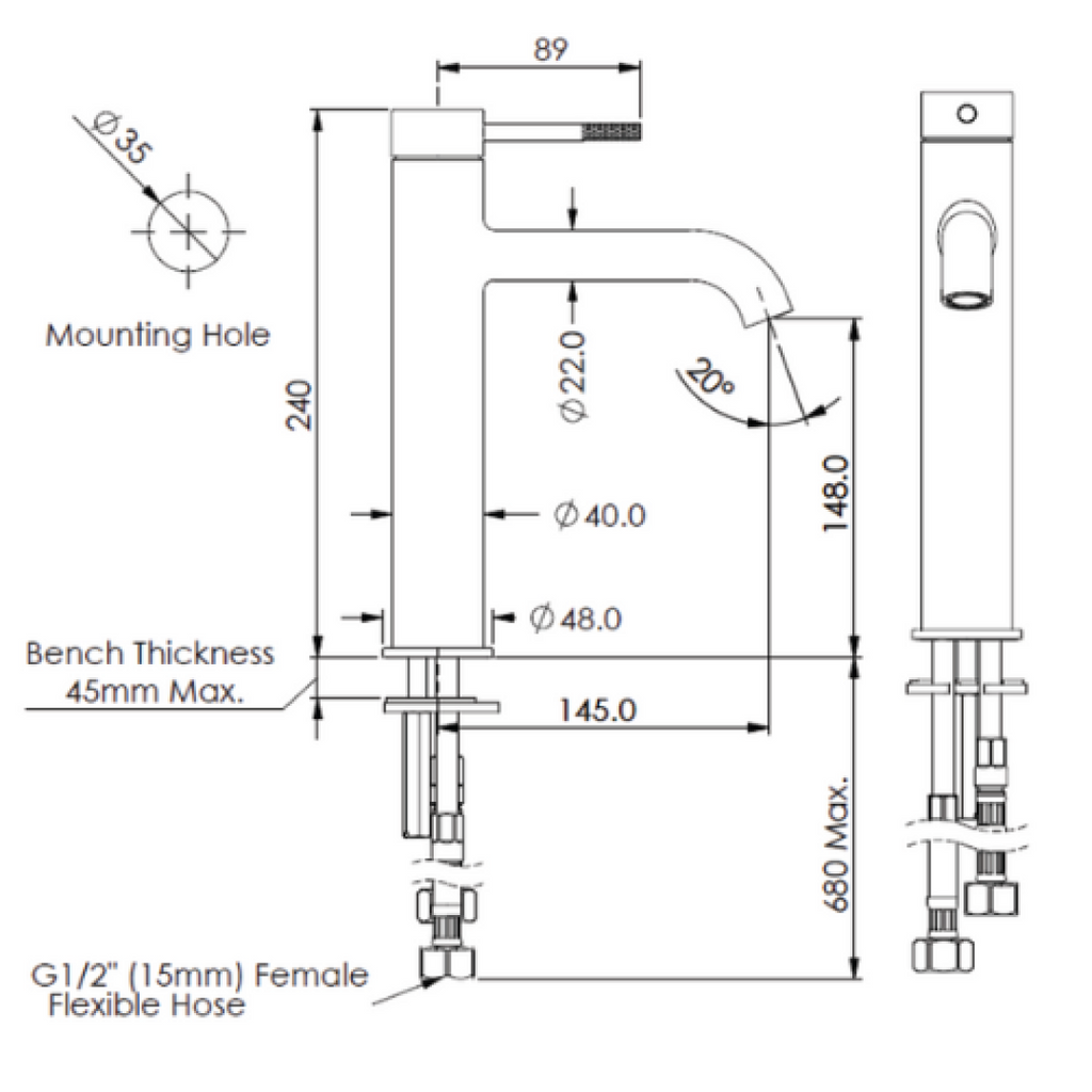 Greens Optima Plus Mid Tower Basin Mixer - LF Brushed Nickel - LF23703555BN