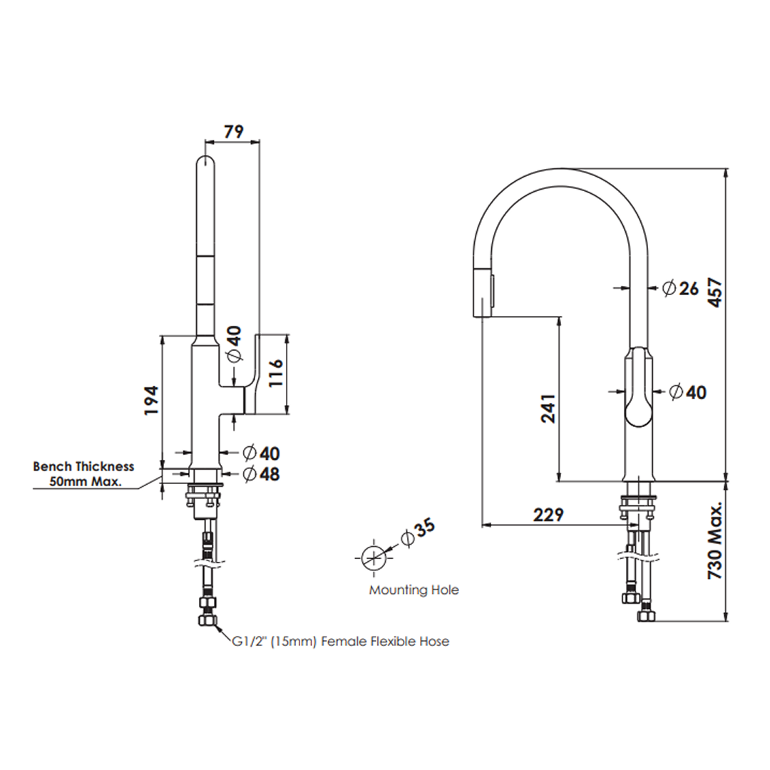Greens Craft Pull-Down Kitchen Mixer with Kitchen Spout - LF Brushed Brass - LF24803542BB