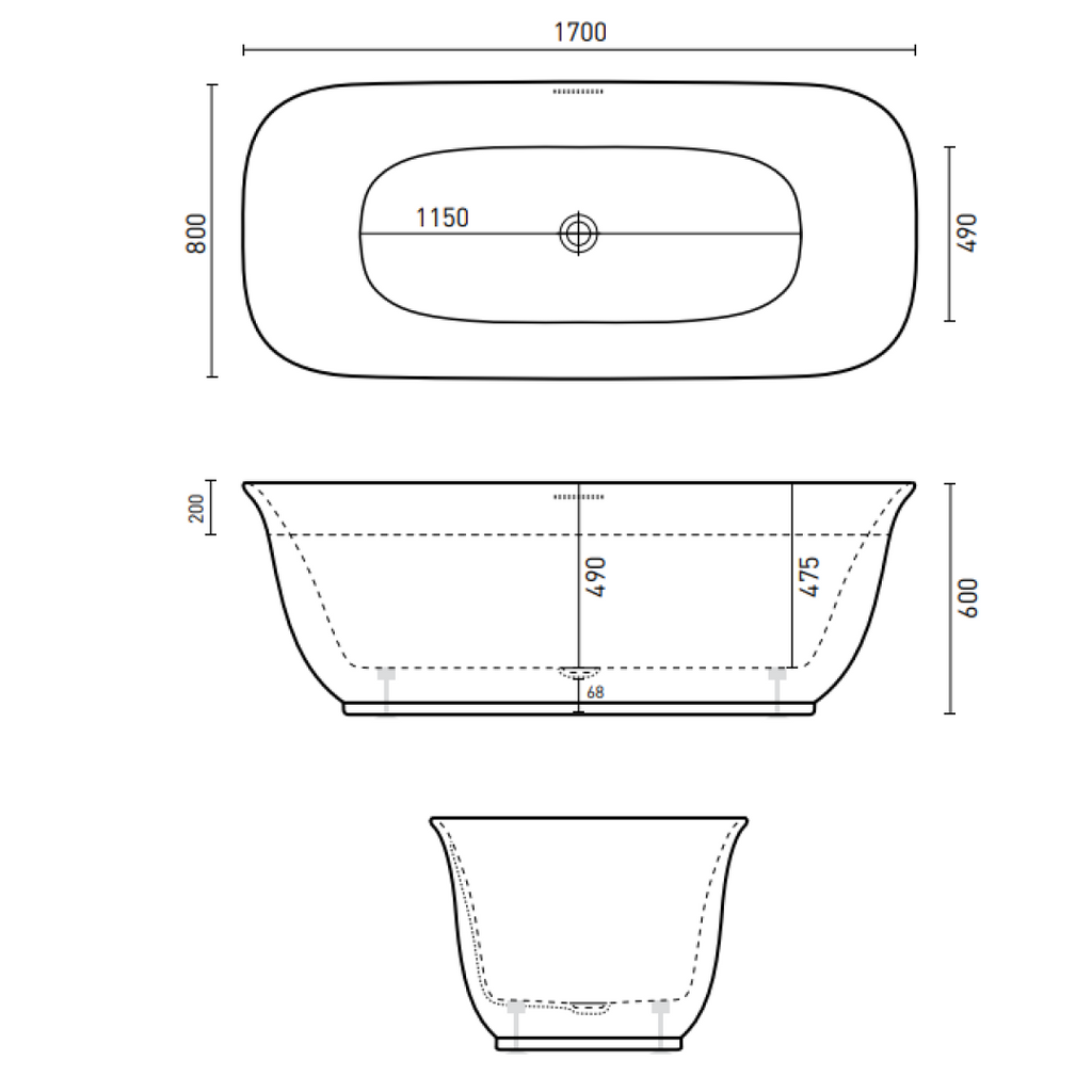 Decina Lola 1700 Freestanding Bath - LO1700WIO
