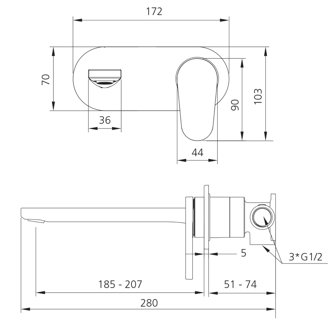 Oliveri London Wall Mixer Set (Includes In-Wall Body) - LF Chrome - LON099500FCR