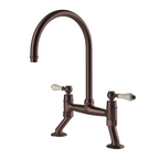 Turner Hastings Ludlow Bridge Mixer Tap w/White Lever Handle - English Bronze (Living Finish) - LU111BM-EB
