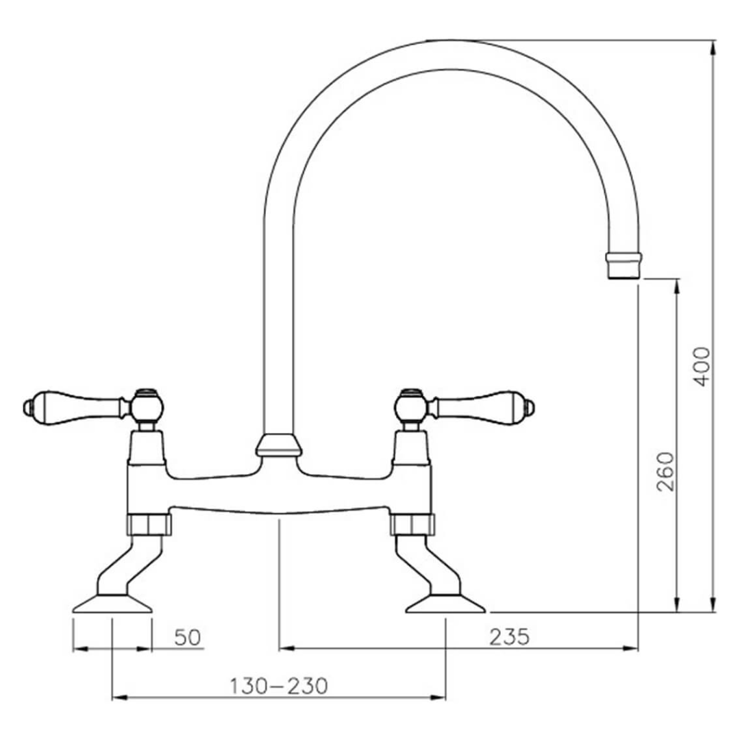 Turner Hastings Ludlow Bridge Mixer Tap w/Metal Lever Handle - Brushed Nickel - LU122BM-S-BN