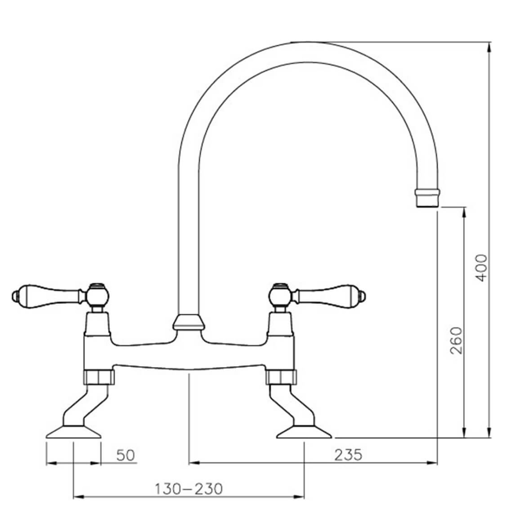 Turner Hastings Ludlow Bridge Mixer Tap w/Metal Lever Handle - Brushed Brass - LU123BM-S-BB