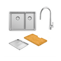 Abey Lucia Bowl & Three Quarter Sink With KTA014-BR Kitchen Mixer, Drain Tray & Cutting Board - LUA190T14