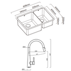 Abey Lucia Bowl & Three Quarter Sink With KTA014-BR Kitchen Mixer, Drain Tray & Cutting Board - LUA190T14