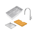 Abey Lucia LUA221 Bowl & Three Quarter Sink With KTA014-BR Kitchen Mixer, Drain Tray & Cutting Board - LUA221T14