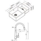 Abey Lucia LUA221 Bowl & Three Quarter Sink With KTA014-BR Kitchen Mixer, Drain Tray & Cutting Board - LUA221T14