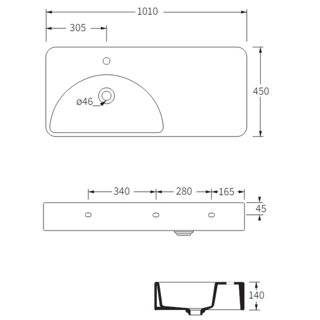 Studio Bagno Lunaris 1010 Above Counter/Wall Hung Basin - Gloss White - LUN101/0