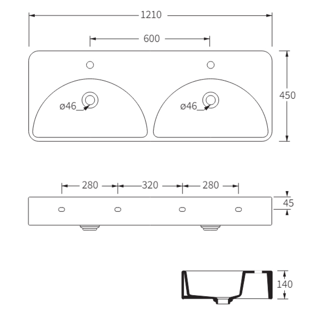 Studio Bagno Lunaris 1210 Above Counter/Wall Hung Basin - Gloss White - LUN121/0
