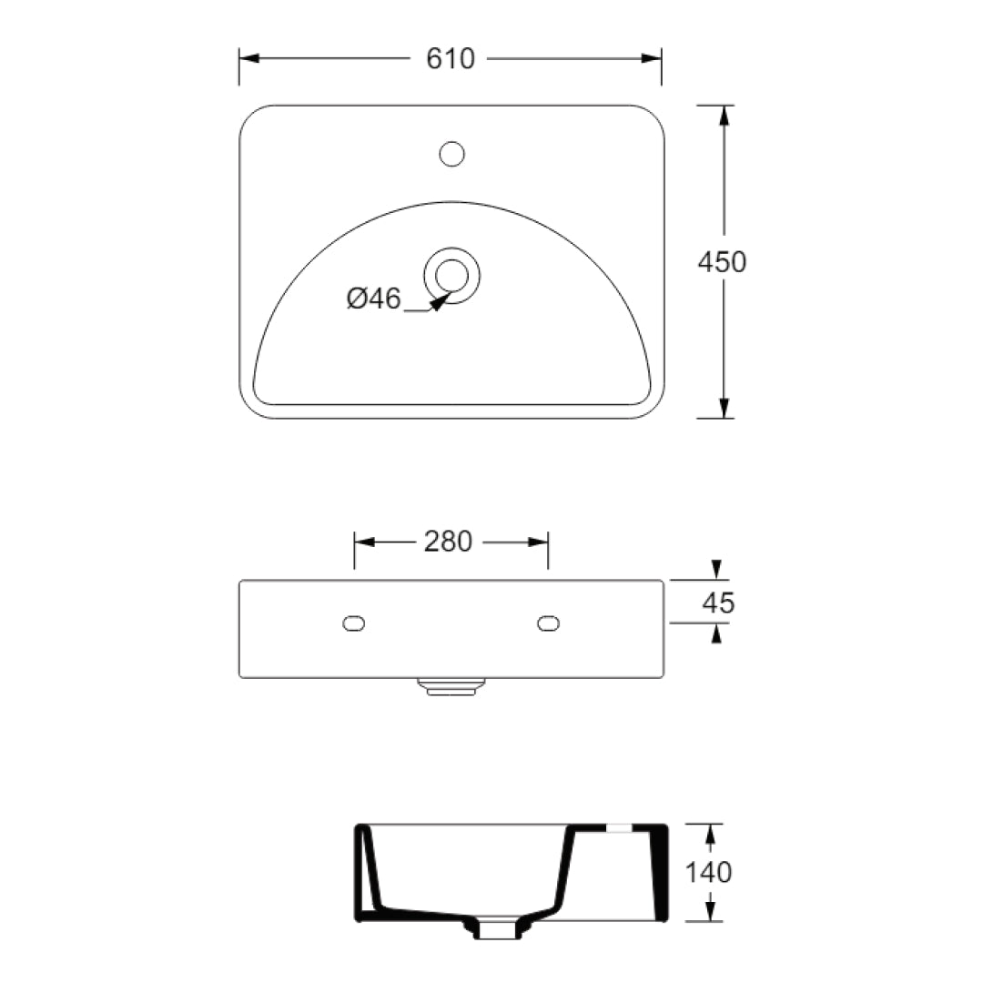 Studio Bagno Lunaris 610 Above Counter/Wall Hung Basin - Gloss White - LUN61/0
