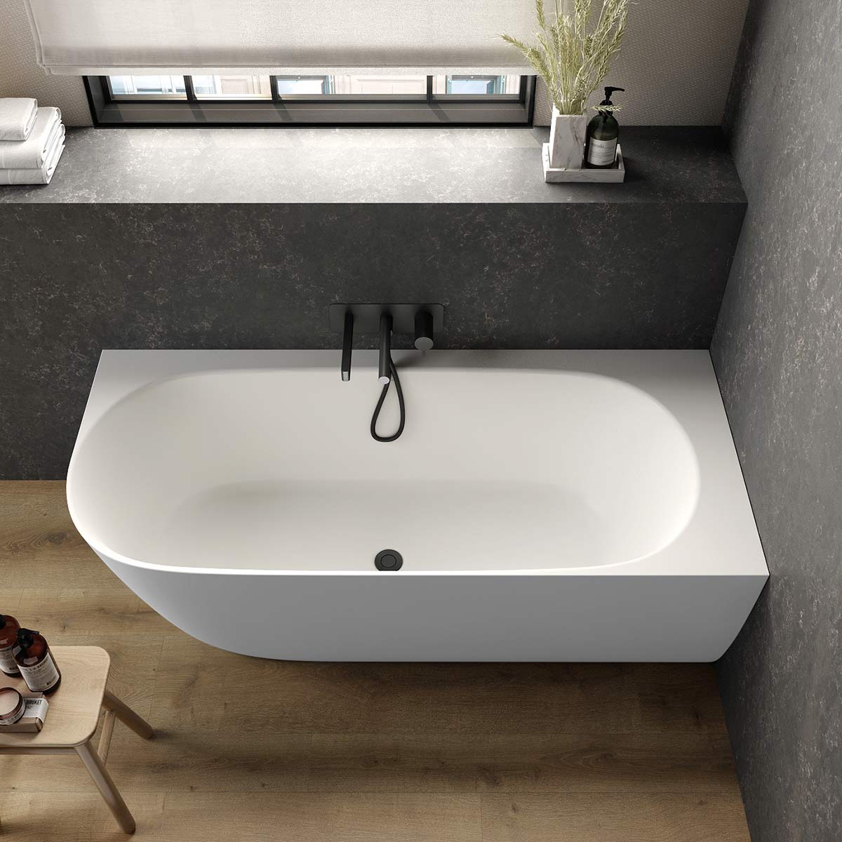 Victoria + Albert Lussari 1700 Right Corner Freestanding Bath - Matte White - LUSM-N-RH-SM-NO