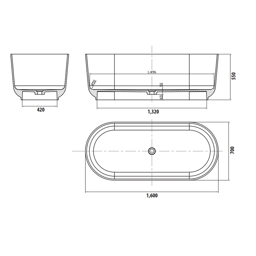 Studio Bagno Lust 1600mm Freestanding Bath - Matte White - LUS007/MW