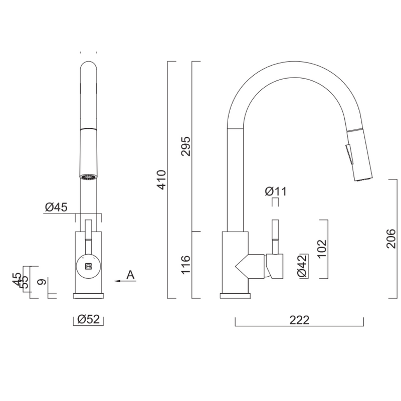 Abey Lago Double Bowl Sink Package with Gooseneck Pull-Out Sink Mixer - NL200T16
