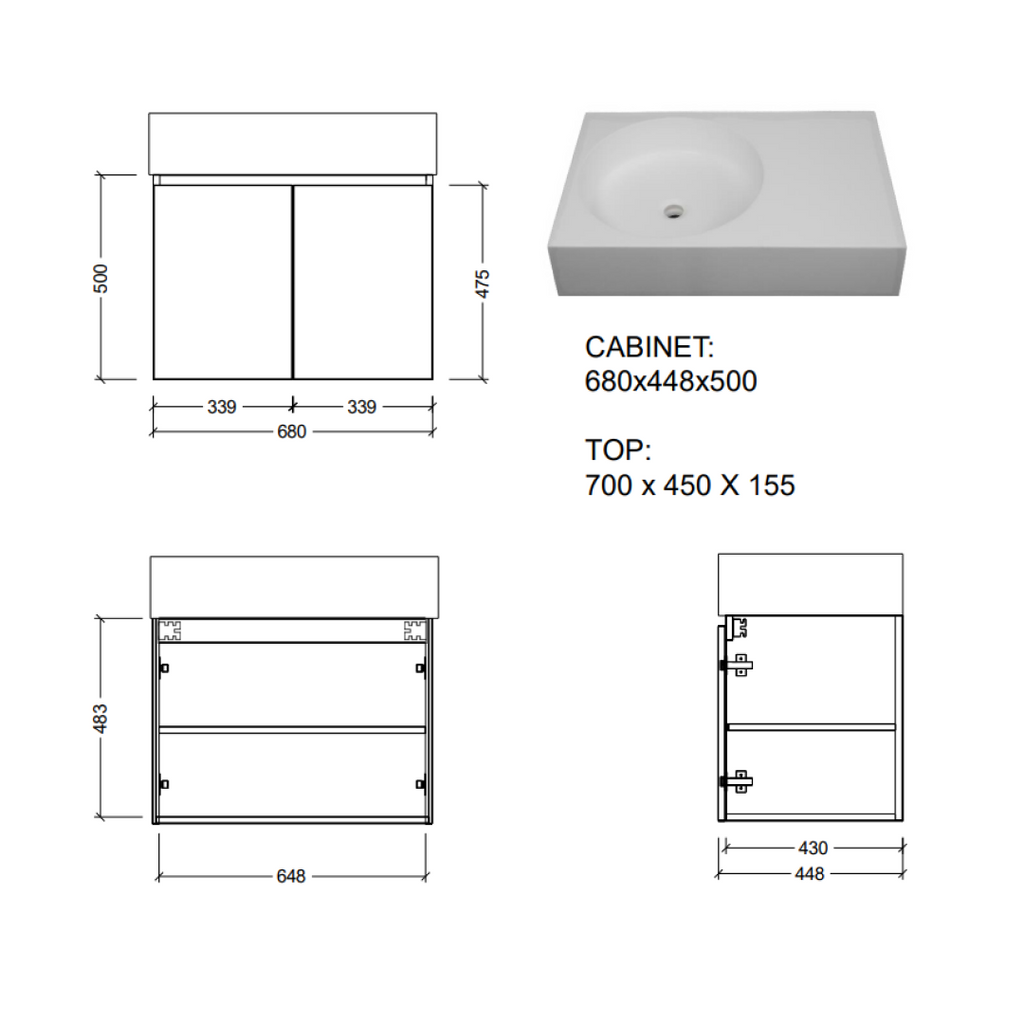 Ledin Daintree 700 Wall Hung Vanity - Prime Oak - 70DAIPO