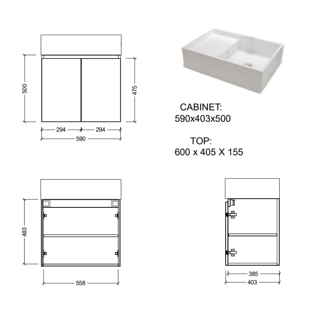 Ledin Kakadu 600 Wall Hung Vanity - Satin White - 60KAKSW