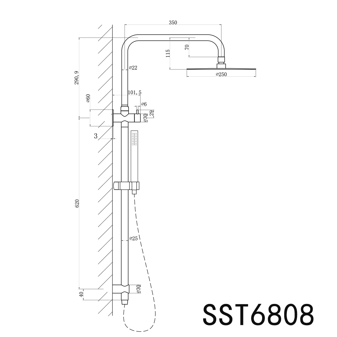 Linkware Elle 316 Stainless Steel Twin Shower on Rail - Brushed Stainless - SST6808B