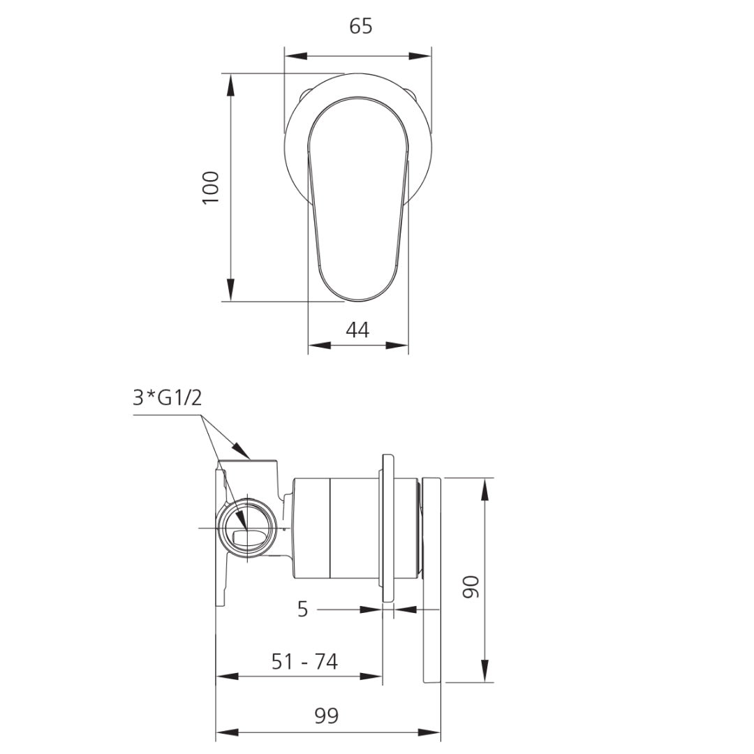 Oliveri London Wall Mixer (Includes In-Wall Body) - LF Chrome - LON097500FCR
