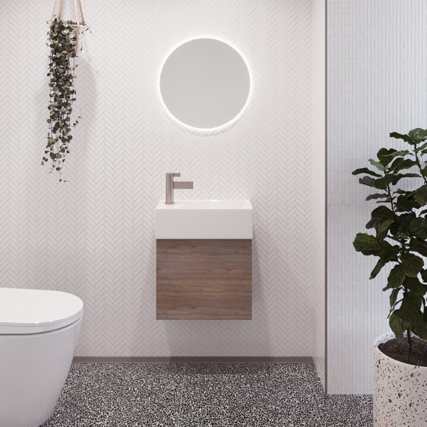 Timberline Lottie Wall Hung Vanity with Ceramic Liberty Top & Basin - Left Hand Offset - LOTV480LLIBW