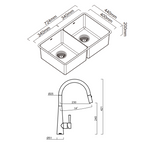 Abey Lucia Double Bowl with KTA014-BR Kitchen Mixer, Drain Tray & Cutting Board - LUA200T14
