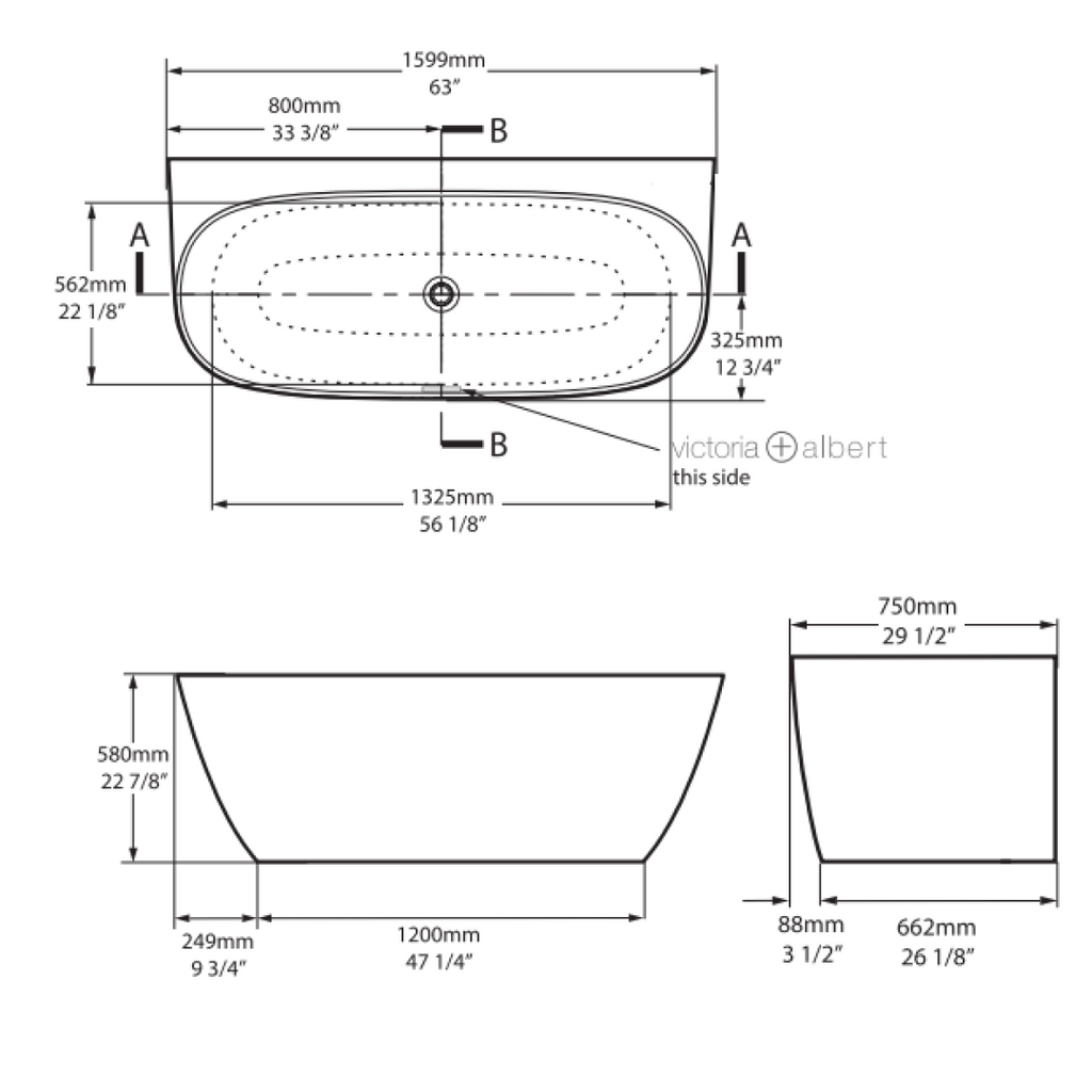 Victoria + Albert Lussari 1600 Back to Wall Bath - Gloss White - LU4-N-SW-NO