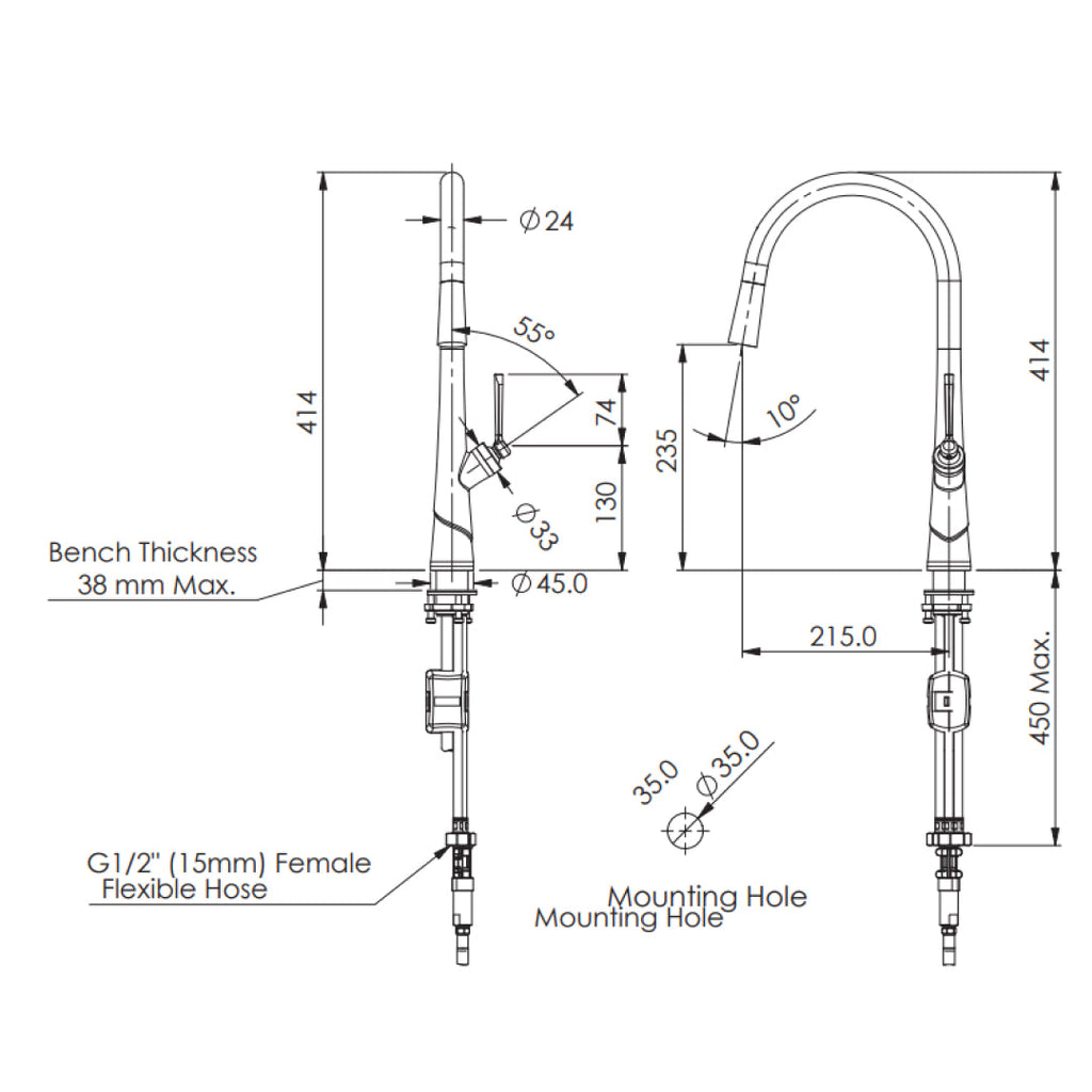 Greens Lustro Kontact Pull-Down Lead Free Sink Mixer - Brushed Brass - LF19580254BB