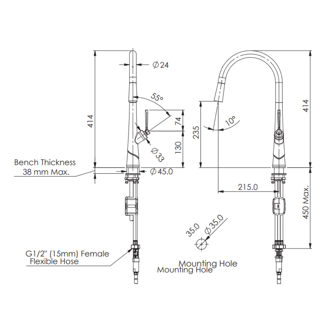Greens Lustro Kontact Pull-Down Lead Free Sink Mixer - Brushed Brass - LF19580254BB