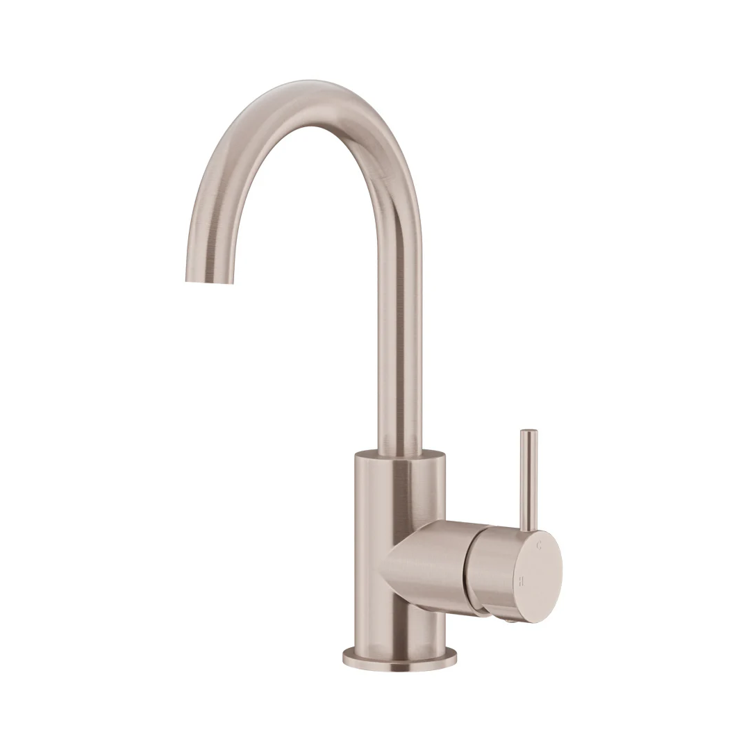 Meir Round Gooseneck Basin Mixer With Cold Start - Champagne MB17-CH