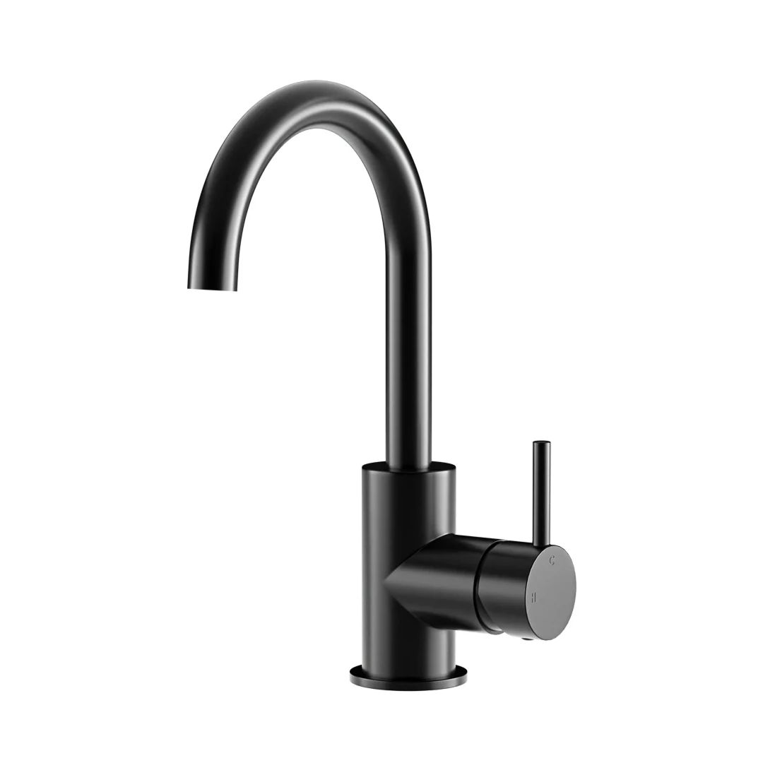 Meir Round Gooseneck Basin Mixer With Cold Start - Matte Black MB17