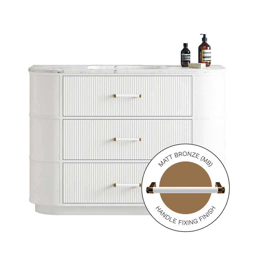 Parisi Moda 1200 Floorstanding Matte White Cabinet with Handles - Matte Bronze No Tap Hole