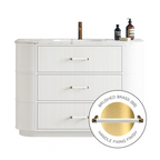 Parisi Moda 1200 Floorstanding Matte White Cabinet with Handles - Brushed Brass One Tap Hole