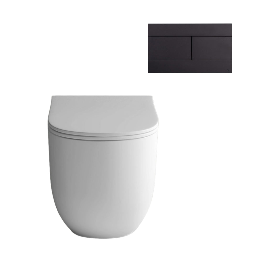 Studio Bagno Milady Gloss White Wall Faced Toilet Package Includes Mechanical Expert Low Level Cistern & Matte Black Button - MIL002 + 721006/MC + OL0659056