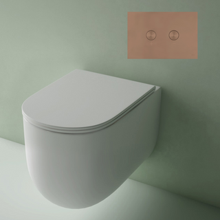 Studio Bagno Milady Gloss White Wall Hung Pan Including Pneumatic Expert Evo Low Level Under Bench Cistern & Copper Button - MIL003/002/PN + OL0878782/CU