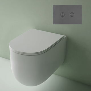 Studio Bagno Milady Gloss White Wall Hung Pan Including Pneumatic Expert Evo Low Level Under Bench Cistern & Gun Metal Button - MIL003/002/PN + OL0882567/GM
