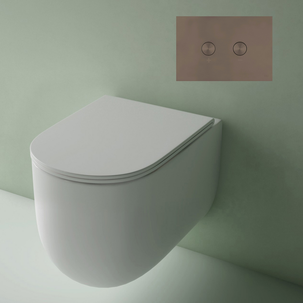 Studio Bagno Milady Wall Hung Pan Including Pneumatic Expert Evo Low Level Under Bench Cistern & Brass Button - MIL003/002/PN + OL0883246/BR