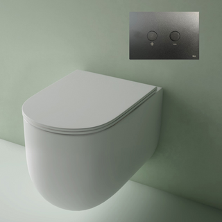 Studio Bagno Milady Gloss White Wall Hung Toilet Including (Pneumatic) Oli 74 In Wall Cistern & Matte Black Button - MIL003/001/PN + OL0878490