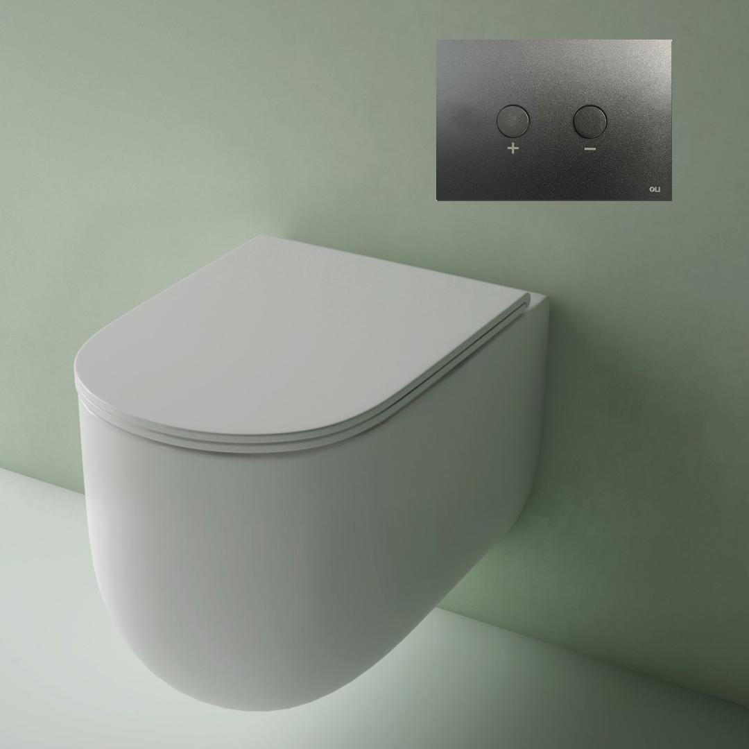 Studio Bagno Milady Wall Hung Pan Including Pneumatic Expert Evo Low Level Under Bench Cistern & Brass Button - MIL003/002/PN + OL0883246/BR