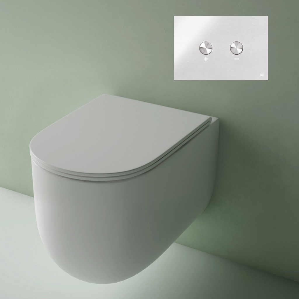 Studio Bagno Milady Wall Hung Pan Including Pneumatic Expert Evo Low Level Under Bench Cistern & Brass Button - MIL003/002/PN + OL0883246/BR