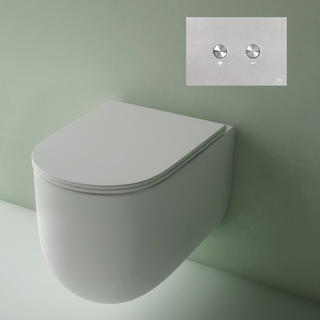 Studio Bagno Milady Gloss White Wall Hung Toilet Including (Pneumatic) Oli 74 In Wall Cistern & Brushed Stainless Steel Button - MIL003/001/PN + OL093399