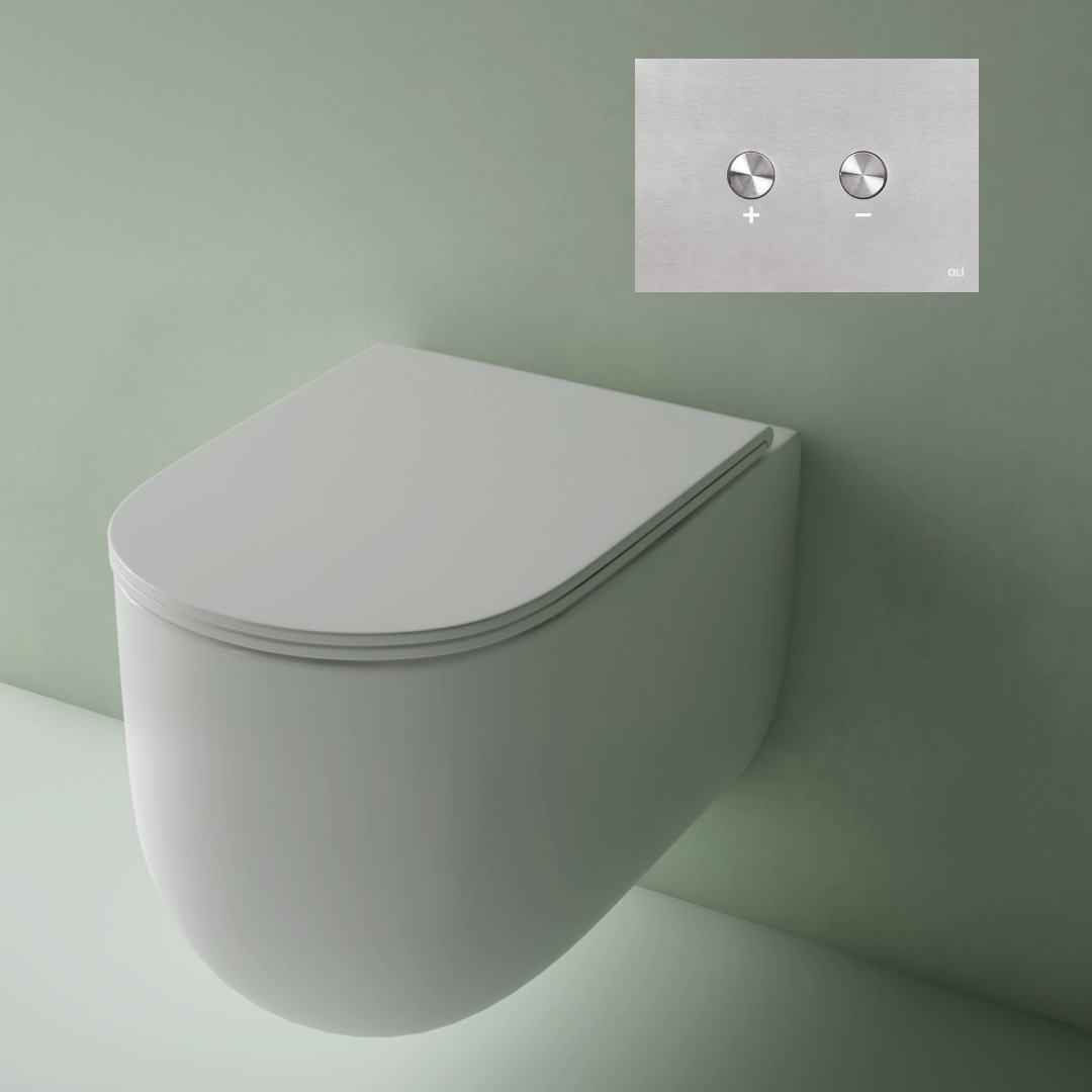 Studio Bagno Milady Wall Hung Pan Including Pneumatic Expert Evo Low Level Under Bench Cistern & Brass Button - MIL003/002/PN + OL0883246/BR