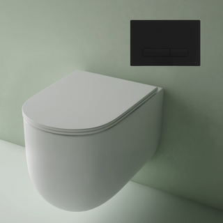 Studio Bagno Milady Gloss White Wall Hung Toilet Including Mechanical Oli 74 In Wall Cistern & Black Soft Touch Button - MIL003/001/MC + OL139187