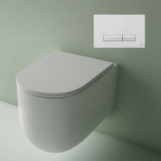 Studio Bagno Milady Gloss White Wall Hung Toilet Including Mechanical Expert Evo Low Level Under Bench Cistern & White Button - MIL003/002/MC + OL139184