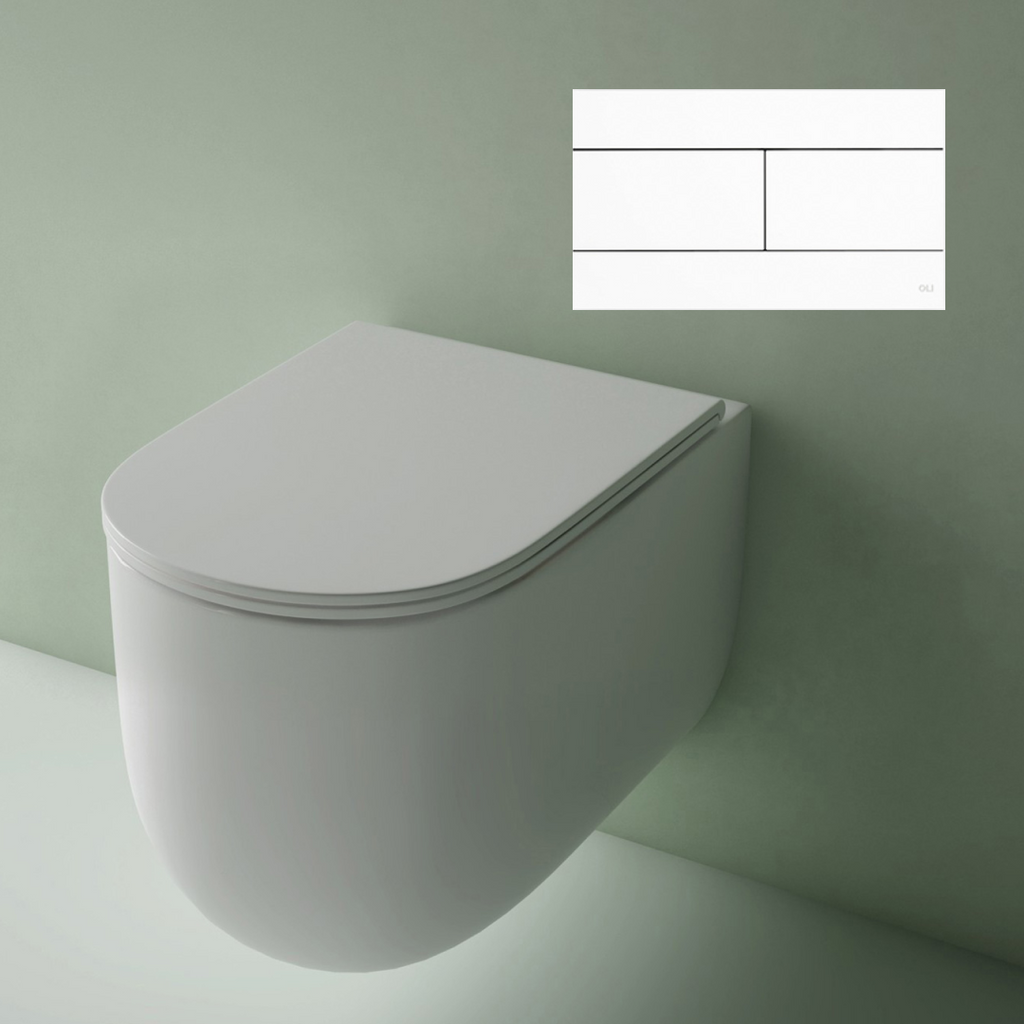Studio Bagno Milady Gloss White Wall Hung Toilet Including Mechanical Oli 74 In Wall Cistern & White Button - MIL003/001/MC + OL0659041