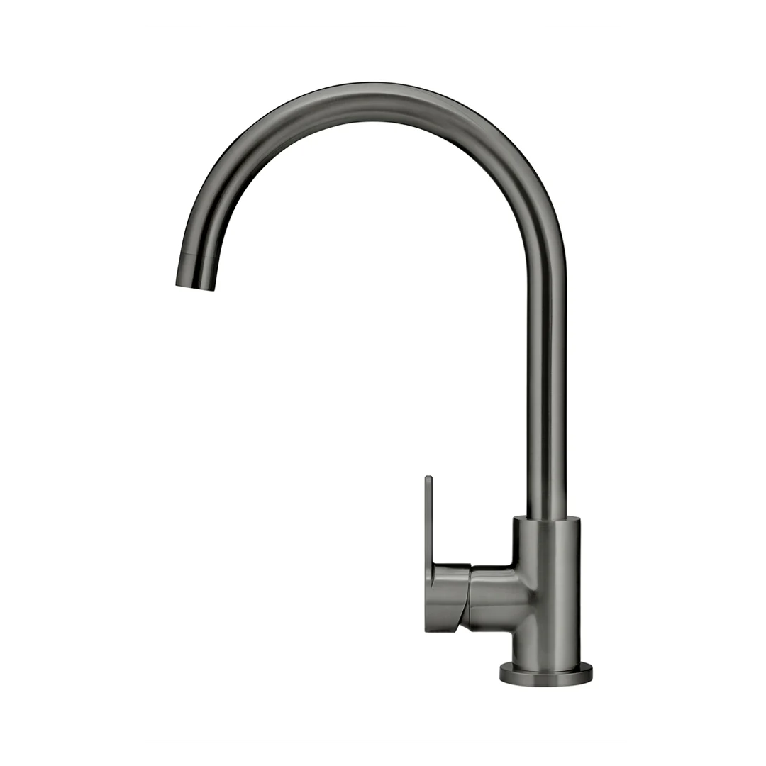Meir Round Gooseneck Sink Mixer w/Paddle Hand - PVD Gun Metal - MK03PD-PVDGM