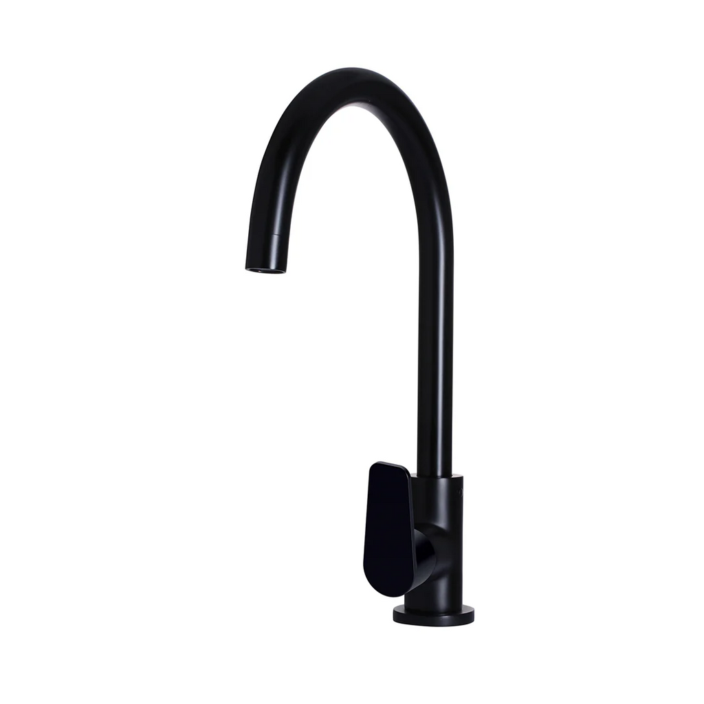 Meir Round Gooseneck Sink Mixer w/Paddle Hand - Matte Black - MK03PD