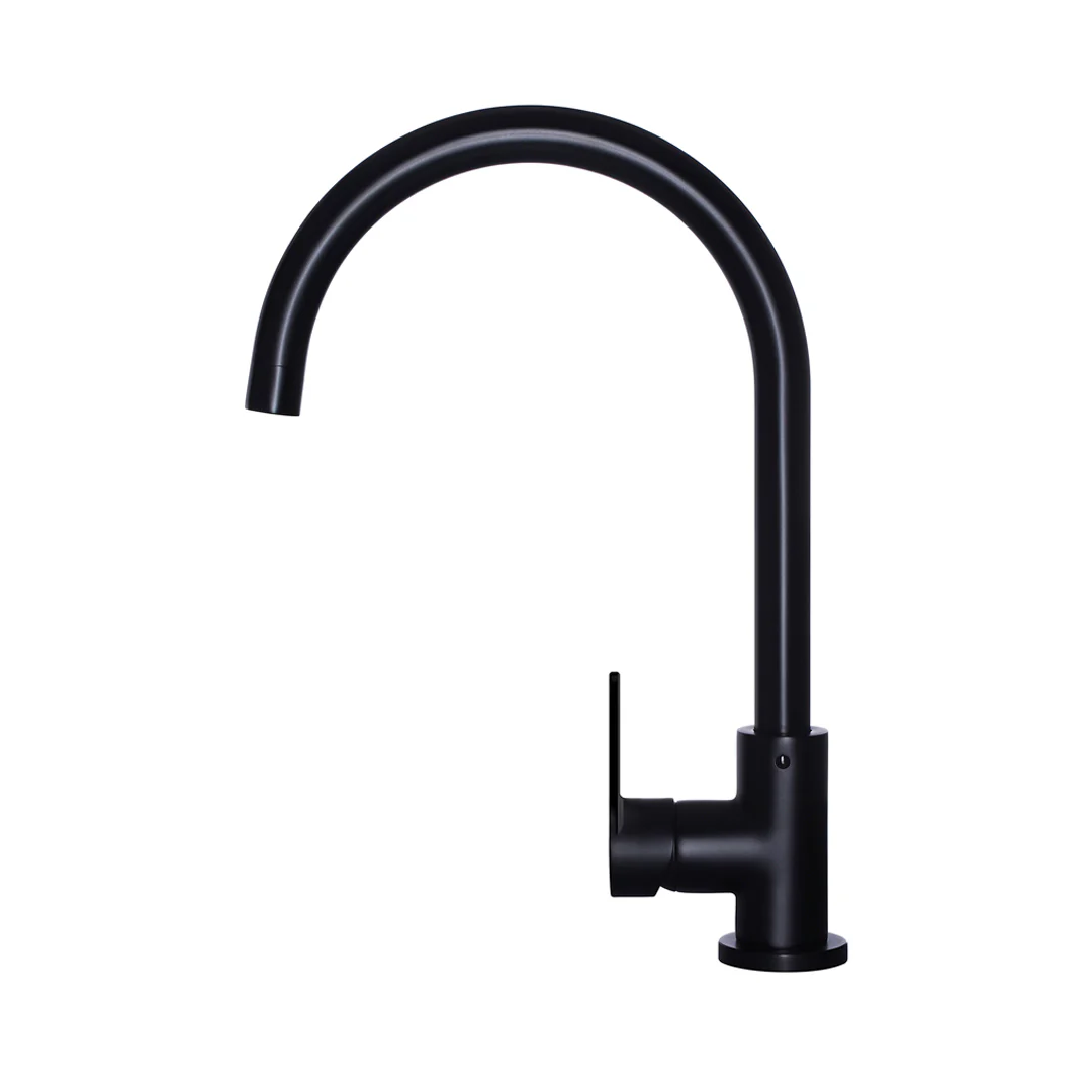 Meir Round Gooseneck Sink Mixer w/Paddle Hand - Matte Black - MK03PD