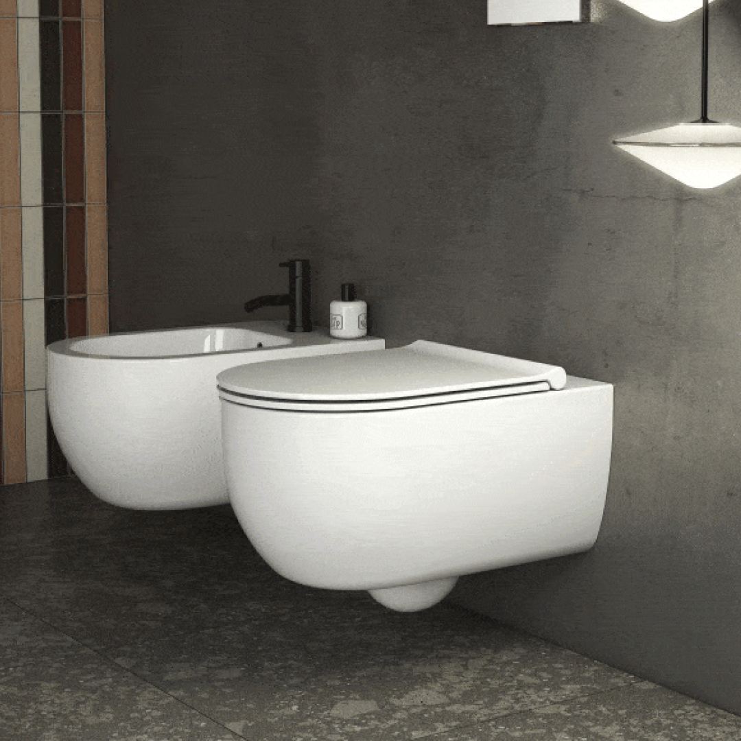 Globo Mode SenzaBrida Wall Hung Pan & Soft Close Seat - Matte White - MODEWHBO