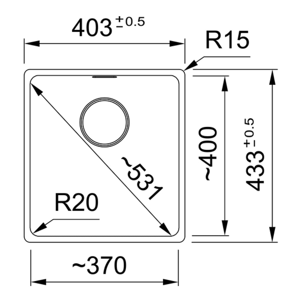 Franke Maris 370mm Single Bowl Undermount Sink MRG110-37ON-B - Onyx - MRG11037ONB