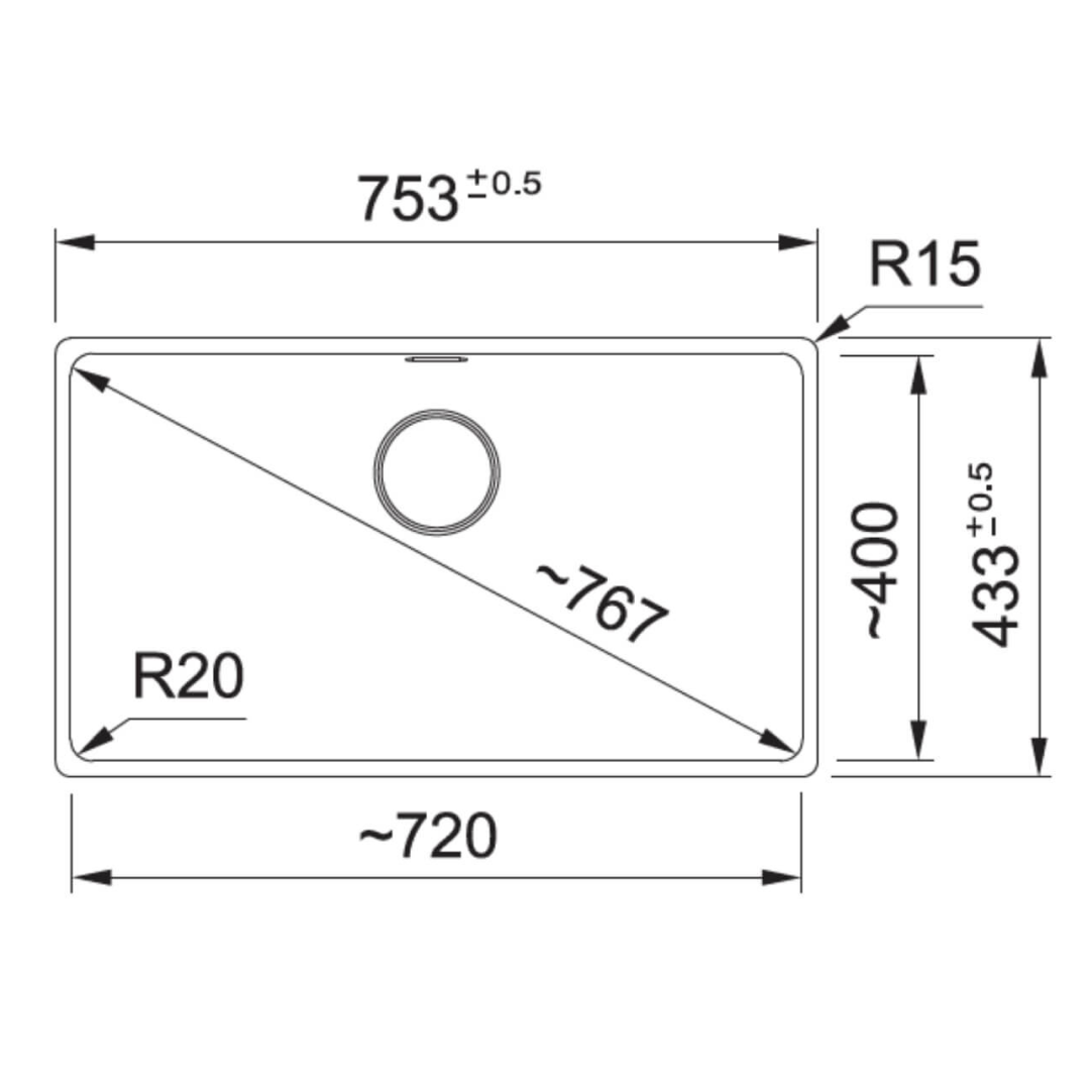 Franke Maris MRG110-72ON-B 720mm Undermount Single Bowl Sink - Onyx - MRG11072ONB