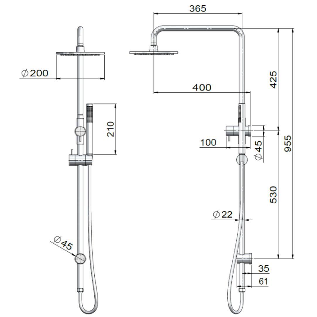 Meir Outdoor Twin Shower System - 316 Stainless Steel - MZ1004N-R-SS316